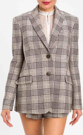 Twinset Single-Breasted Prince of Wales Check Wool-Blend Blazer
