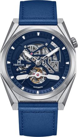Heritor Amadeus Semi-Skeleton Leather-Band Watch