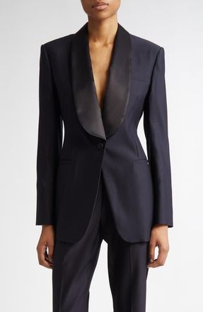 Max Mara Adina Shawl Lapel Wool & Silk Blazer in Midnight Blue at Nordstrom, Size 12