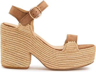 Gabriela Hearst Sardis 100 Suede and Raffia Platform Sandals - Camel - 39 (IT39/ UK6)