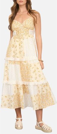 Blu Pepper Patchwork Print Tiered Sundress in Butter Yellow Multi at Nordstrom Rack, Size Medium