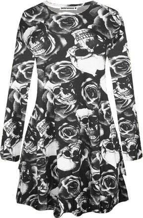 Janisramone Womens Ladies New Leopard Printed Long Sleeve Flared Swing Dress A Line Skater Party Mini Top Plus Size