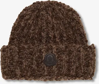 Moncler Rippstrickm&uuml;tze aus Alpaka und Wolle mit Lederlogo