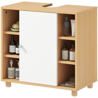 HOMCOM Homcom Mobile Sottolavabo Con 6 Ripiani E Armadietto 2 Ante Soft-close Bianco