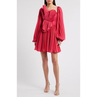 Acler Newtoft Pleated Long Sleeve Cocktail Minidress in Berry Pink at Nordstrom Rack, Size 2