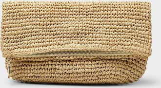 Simons Womens Crocheted raffia folded clutch