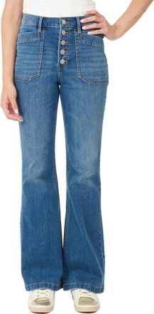 Nicole Miller High Waist Exposed Button Fly Flare Leg Jeans in Blue at Nordstrom Rack, Size 24 X 32