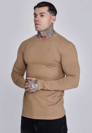 Siksilk Hombres Beige Essentials Manga Larga Camiseta XXL