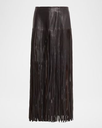 Kobi Halperin Monte Fringed Leather Midi Skirt