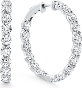 Pompeii3 7Ct TW Round Diamond Inside Outside Hoops Vault Lock 14k White Gold Lab Grown Size: 1 Tall