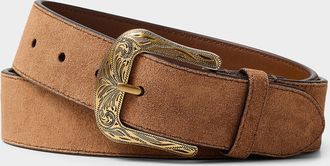 Lauren Ralph Lauren Womens Gold-tone Western buckle suede belt