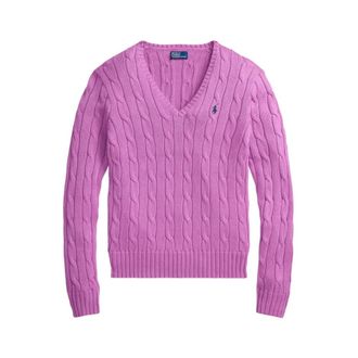 Ralph Lauren Cable-Knit V-Neck Jumper - female - Ralph Lauren - V-neck Knitwear - Pink - XS - Knitwear