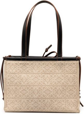 Loewe Beige Black Canvas Leather Shoulder Bag Tote Bag (Pre-Owned)