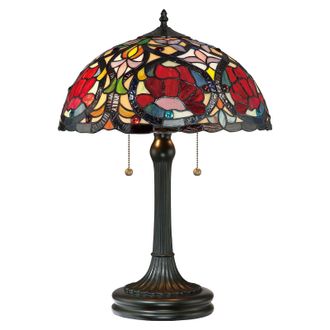 Loops 2 Bulb Twin Table Lamp Tiffany Style Glass Art Nouveau Vintage Bronze E27 60W in Clear