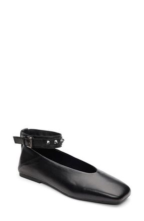 Ash Best Studded Ankle Strap Flat in Black at Nordstrom, Size 10Us