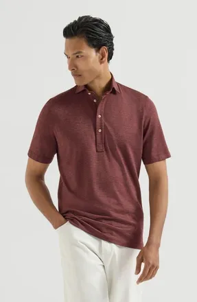 Brunello Cucinelli Virgin wool, silk and cotton piqu&eacute; polo shirt with spread collar in Burgundy at Nordstrom, Size Xxx-Large
