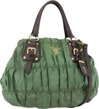 Prada Pre-owned Handbags, female, Green, Size: ONE SIZE Pre-owned Vintage Nylon Hand Bag