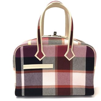 Herm&egrave;s Red Orange Canvas Leather Boston Bag (Pre-Owned)