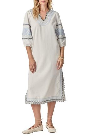 English Factory Embroidered Midi Dress in White/Powder Blue at Nordstrom, Size Small