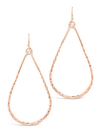 Sterling Forever Hammered Teardrop Dangle Earring-Rose Gold