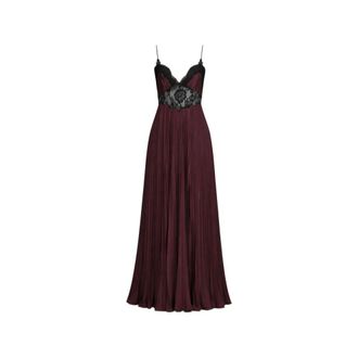 Self Portrait Gowns, female, Brown, Size: 2XS Satin Lace Insert Maxi Dress