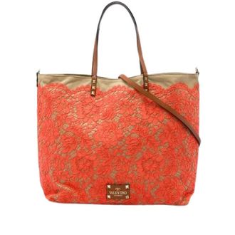 Valentino Bolso Tote de Lona con Adorno de Encaje Pre-owned - Pre-owned - Mujer - Naranja - ONE SIZE