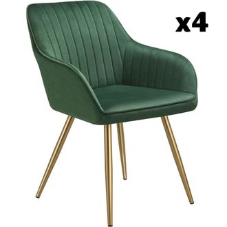 TecTake 4 sillas de comedor, aterciopeladas, 58 x 62 x 82 cm, verde oscuro/oro