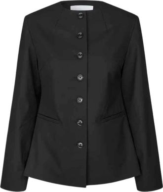 Sams&oslash;e & Sams&oslash;e Sarhino Blazer - Dames - Blazers - Zwart - L - Leer - Jassen