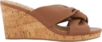 Dune London Leren muiltjes met sleehak en gedraaide knoop voor dames (Tan)