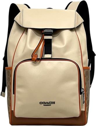 Coach Signature Beige White Leather Backpack (Pre-Owned)