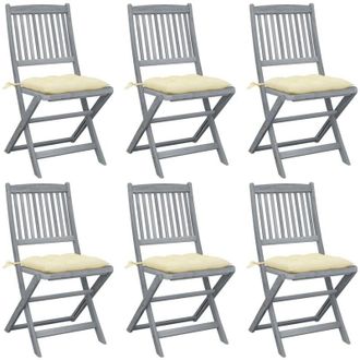 vidaXL Sillas Al Aire Libre Plegables Con Cojines 6 Pc Acacia Massive