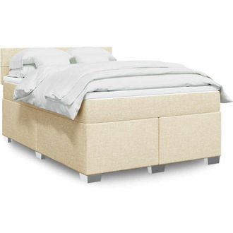 vidaXL Cama Box Spring Con Colch&oacute;n Tela Color Crema 140x190 Cm Vidaxl