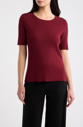 Tahari by ASL Short Sleeve Sweater in Cranberry at Nordstrom, Size X-Small