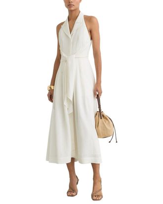 Reiss Tor Sleeveless Tie Front Linen-Blend Midi Dress