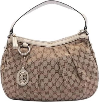 Gucci Pre-owned Shoulder Bags, female, Beige, Size: ONE SIZE Pre-owned Canvas Shoulder Bag
