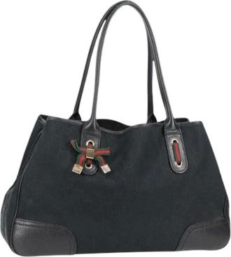 Gucci Pre-owned Tote Bags, female, Black, Size: ONE SIZE Pre-owned Canvas Tote Bag