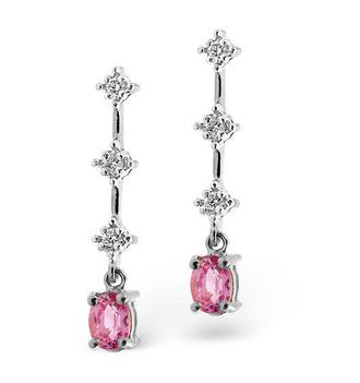 The Diamond Store Pink Sapphire 5 X 3mm and Diamond 9K White Gold Earrings