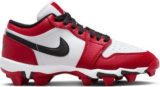 Nike Jordan Boys AJ 1 Low Cleats - Boys Grade School Football Shoes White/Black/Red Size 1.0