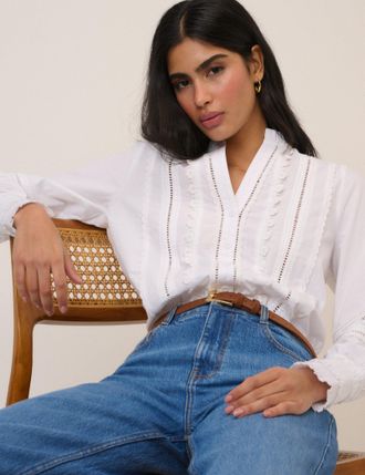 Nobody's Child White Ruffle Trim Blouse