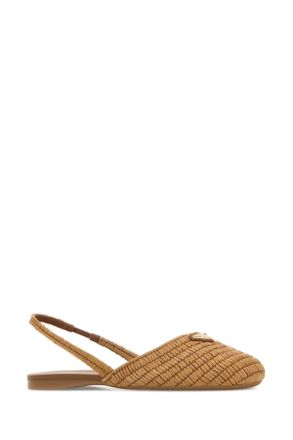 Prada Womens Camel Raffia Ballerinas Caramel Ballerine Flat Shoes