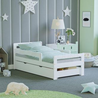 Home Discount Home Discount - Taurus Solid Wood Toddler Bed With Underbed Drawer Storage, White, 140 x 70 cm