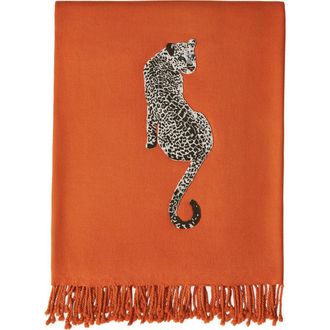 Jonathan Adler Leopard Embellished Throw in Orange at Nordstrom