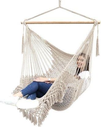 OEM Silla Hamaca Colgante, Silla Tejida Con Cuerda De Algod&oacute;n Hilado Suave, Barra Separadora De Madera Dura, Asiento De Encaje Ancho, Columpio