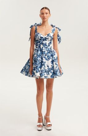 Milla Fitted Bodice A-Line Floral Mini Dress for Cocktail Events in Blue-Double at Nordstrom, Size 8