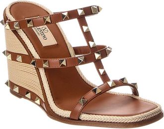 Valentino Rockstud 100 Leather Wedge Sandal