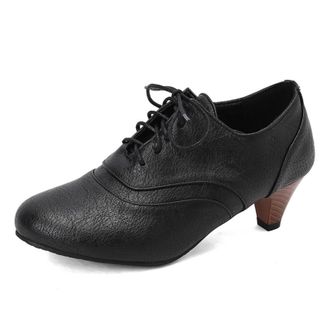 Generic Womens Mid Block Heel Casual Shoes Round Toe PU Leather Office Dress Shoes Lace Up Vintage Brogues,Black,10.5 UK