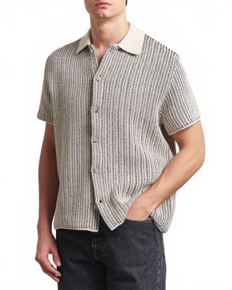 Les Deux Easton Knitted Short Sleeve Shirt In Ivory/black