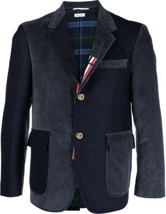 Thom Browne panelled corduroy blazer - men - Cotton/Cotton/Wool/Cupro - 3 - Blue