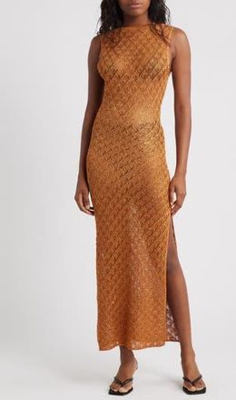 Topshop Sequin Metallic Knit Scoop Back Midi Dress in Orange at Nordstrom Rack, Size X-Small
