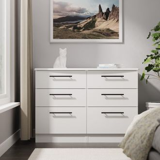Welcome Furniture Harrow Ready Assembled 6 Drawer Wide Chest in White Ash - Welcome Furniture | TJ Hughes